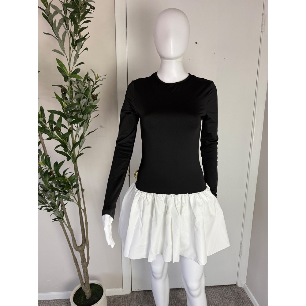 Commense‎ Black Long Sleeve Mini Dress White Skirt Party Cocktail Dress Size S - Picture 9 of 13